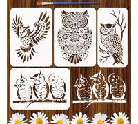 FINGERINSPIRE 4Pcs Pochoir de Peinture Hibou 2 Tailles Réutilisables en Pet pour Peindre de Jolis Hiboux Motifs Floraux Modèles de Dessin Avec Un Pinceau pour Murs Tissus Meubles Artisanaux Halloween