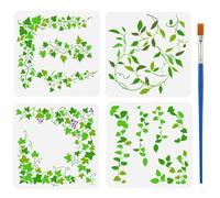 FINGERINSPIRE 4Pcs Pochoir de Vigne de Lierre 30X30cm Avec Brosse en Bambou Modèles de Feuilles de Lierre Grands Motifs de Feuilles de Vigne Pochoirs Bordure Modèles Thème Végétal pour Murale Meubles