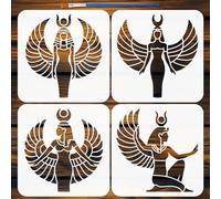FINGERINSPIRE 4PCS Pochoir Déesse Égyptienne Avec 1Pc Pinceau 20x20cm Pochoir Peinture Déesse Égyptienne Modèle Symbole Égypte Modèle Thèmes Égypte pour Peinture sur Bois Mur Meuble DIY Décor Maison