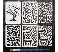 FINGERINSPIRE 4Pcs Pochoir D'Éléments Abstraits Avec Un Pinceau 29.7x21cm 4 Styles Pochoirs de Peinture à Motifs Floraux Pochoir de Dessin D'Arbre de Vie Modèle de Thèmes Floraux Pet pour Décor Maison