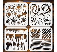 FINGERINSPIRE 4Pcs Pochoir Éclaboussures D'Encre Avec Pinceau 15x15cm Pochoirs Graffiti Pochoirs Éclaboussures et Taches Peinture en Spray Templates Plastique Réutilisables pour Bois Coussins Papier
