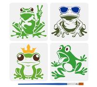 FINGERINSPIRE 4Pcs Pochoir Grenouille Drôle Avec 1 Pinceaux 15x15cm Pochoir Grenouille Portant Des Lunettes de Soleil Pochoirs Grenouilles Portant Une Couronne Modèle Thème Animal pour Mur Meuble Bois