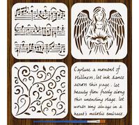 FINGERINSPIRE 4Pcs Pochoir Note de Musique Avec Pinceau 15x15cm Pochoir Carré Ange Modèle de Vigne en Plastique Modèle de Poème Pochoirs Artisanaux pour Peinture sur Mur Meubles en Bois