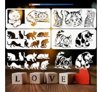 FINGERINSPIRE 4PCS Pochoir Peinture Chat Réaliste avec Pinceau 17.8x40cm Modèle Dessin Silhouette de Chat Décoratif Pochoir Motif Chaise Modèle Thème Animal pour Décoration Mur et Sol