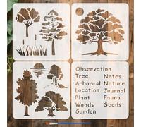 FINGERINSPIRE 4Pcs Pochoir Réutilisable de 15x15cm Représentant Des Arbres et la Nature Idéal pour Peindre Au Pinceau Motif Lac Soleil Fleurs Creuses Feuilles Motifs Végétaux Décoration Murale