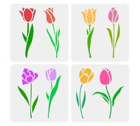 FINGERINSPIRE 4Pcs Pochoir Simple en Forme de Tulipe pour Peinture 15X15cm Motifs de Fleurs de Tulipe Pochoirs Décoratifs en Plastique Pet Motifs de Dessin Pochoirs à Thème Végétal pour Décor de Sol