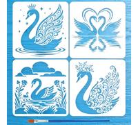 FINGERINSPIRE 4PCS Pochoirs Cygne 30x30CM Ensemble de Pochoirs Élégant Lac des Cygnes Modèles de Dessin Réutilisables avec un Pinceau pour Murale Décor Bois DIY Artisanat Rénovation Maison et Jardin