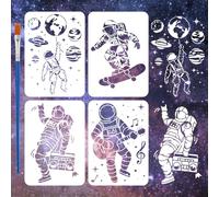 FINGERINSPIRE 4Pcs Pochoirs D'Astronaute Avec 1 Pinceau en Plastique 21x29.7cm Pochoir Homme de Espace Pochoir Planète Pochoir Thème Science-Fiction pour Peindre sur Du Bois Toile Tissu Murs Meubles