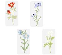 FINGERINSPIRE 4PCS Pochoirs Floraux Vintage pour Peinture 30x15 cm Réutilisable Grand Pochoir de Fleurs Sauvages Motif de Fleur de Bleuet Modèle de Thème de Plante pour Mur Meubles en Bois DIY
