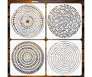 FINGERINSPIRE 4Pcs Pochoirs Points Cercles Avec 1 Pinceau 30x30cm Mandala Point Grand Pochoir Créatif Rond Points Modèles pour Peinture sur Bois Mur Meuble DIY Décoration Maison