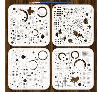 FINGERINSPIRE 4Pcs Pochoirs Taches et Éclaboussures Réutilisables Avec Pinceau 15x15cm Pochoir Peinture Motifs Éclaboussures D'Encre Pochoirs Graffiti pour Peinture en Aérosol Modèles Plastique