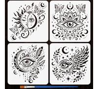 FINGERINSPIRE 4Pièces Pochoirs Œil Mystique Complexe 30x30cm Style Boho | Avec Un Pinceau, Pochoir Boho Œil Céleste Réutilisable, Modèles Papillons Étoiles pour Bois, Mur, Tissu, Décor Intérieure DIY