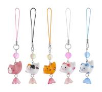 FINGERINSPIRE 5 Pcs Charmes de Téléphone avec Accessoires Chat Mignon 98 mm Long 5 Couleurs Design Chat en Porcelaine et Verre Charmes pour Sac Porte clés pour Sac à Dos Portefeuille Téléphone