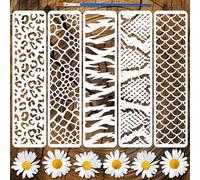 FINGERINSPIRE 5 Pcs Pochoir de Bordure à Motifs Animaux avec Pinceau 7,5x30cm Gabarit de Dessin d'Écailles de Poisson en PET Pochoir Imprimé Léopard Gabarit de Thème de Bordure pour Décoration Murale