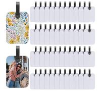 FINGERINSPIRE 50 Pcs Étiquettes Bagage Rectangulaires Sublimation 102x72mm Étiquettes Caoutchouc Chloroprène Blanc Avec 50 Bretelles Pvc Réglables - Étiquette Voyage Personnalisables pour Valises