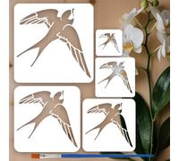 FINGERINSPIRE 5Pcs Pochoirs Motifs Hirondelles Avec Pinceau 5 Tailles Réutilisables Modèles de Dessin D'Oiseaux en Vol Pochoirs Hirondelles Thème Animal pour Peinture sur Bois