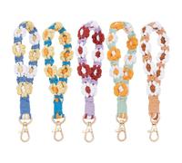 FINGERINSPIRE 5Pcs Porte Clés en Macramé 18.5cm Style Bohème Fait à la Main en Coton Motif Marguerite Florale Colorée pour Clés de Voiture Badges Identification Festival Été Fête Plage Idée Cadeau