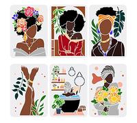 FINGERINSPIRE 6 pcs Africain Tribal Femmes Pochoirs 21x29.7cm Réutilisable Africain Américain Peinture Pochoir Silhouette Féminine Salle de Bains Décoration Pochoir pour Peinture Sur Bois Mur Meubles