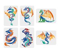 FINGERINSPIRE 6 Pcs Dragons Pochoir 29.7x21cm Pochoirs de Peinture de Dessin de Dragon en Plastique Pochoirs de Dragons Volants Réutilisables Ensembles de Modèles de Dragon Pochoir pour Peinture