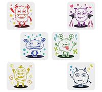FINGERINSPIRE 6 pcs Monstres Mignons Pochoir 15x15cm Monstres de Bande Dessinée Dessin Pochoir Boule de Poils Poupée Monstre Modèle de Peinture pour Peinture sur Mur, Bois, Meubles, Tissu et Papier