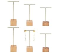 FINGERINSPIRE 6 Pcs Support d'Exposition pour Boucles d'Oreilles en T 114/139/159mm Support de Bijoux en Métal Doré avec Base en Bois Carré pour Vitrine de Magasin et Organisation Maison