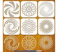FINGERINSPIRE 6 Styles Pochoirs à Motifs Mandala Avec Un Pinceau 15x15cm Pochoirs Créatifs pour Peinture Fleurs Mandala Pet Pochoir Fleurs Abstraites Modèle Thèmes Floraux pour Bois Mur Tissu Meubles