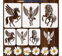 FINGERINSPIRE 6 Styles Pochoirs Motif Cheval avec Pinceau 29,7x 21cm/20x14cm Pochoirs pour Peinture Cheval Céleste 2 Tailles Modèles Thème Animaux PET pour Peinture sur Bois Carrelage Mur Tissu