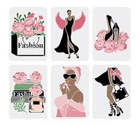 FINGERINSPIRE 6PCS Femmes Thème Pochoirs Floral Femme Visage Pochoir 29.7x21cm Talon Haut Pochoir Réutilisable Ailes d'Ange Peinture Pochoir Rose Dame Modèles pour Chambre Moderne Décoration