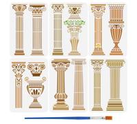 FINGERINSPIRE 6Pcs Pochoir de Colonne Romaine pour Peinture Au Pinceau Modèle de Bâtiments Romains Réutilisable de 21x29.7cm Pochoir à Motif Géométrique Creux Modèle Thème Construction Pet pour DIY