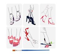 FINGERINSPIRE 6Pcs Pochoir de Peinture à Talons Hauts Avec Pinceau 21X29.7cm Modèle de Dessin de Silhouette de Jambe de Mode Féminine Créative Pochoir de Gros Plan Talon Haut pour Meubles Muraux Bois