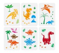 FINGERINSPIRE 6Pcs Pochoir de Peinture de Dinosaure de L'Ère Jurassique Modèle de Dessin de Volcan de Dinosaure Creux 21x29.7cm Feuilles Réutilisables Cocotiers Empreintes de Pattes de Thème Animal