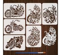 FINGERINSPIRE 6Pcs Pochoir de Peinture de Flamme de Moto Avec Pinceau Pochoir de Course de Moto en Plastique de 29.7x21cm Modèle de Dessin Modèle de Peinture Artisanale pour Mur Tissu Décor Intérieur