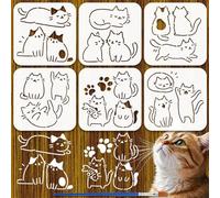 FINGERINSPIRE 6Pcs Pochoir de Peinture Mignon Petit Chat Avec Pinceau 15x15cm Pochoirs Plastique Pet Dessin Animé Chats Poissons Modèles de Dessin Pochoirs Décoratifs Thème Animal pour Meubles Sol
