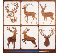 FINGERINSPIRE 6Pcs Pochoir de Peinture Tête de Cerf Avec Pinceau 21x29.7cm Motif Silhouette de Cerf Modèle de Dessin Thème Animal Bricolage Décoration Pochoir pour Peinture sur Bois Mur Tissu Meubles