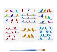 FINGERINSPIRE 6Pcs Pochoir en Fil D'Oiseau pour Peinture Au Pinceau 15x15cm Réutilisable Oiseaux Debout Fils Modèle Pochoir Silhouette Oiseau Creux Plastique Pet Thème Animal Modèle pour Décoration