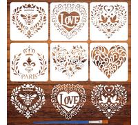 FINGERINSPIRE 6Pcs Pochoir en Forme de Cœur pour Peindre Au Pinceau Pochoirs Réutilisables en Forme de Cœurs D'Amour de 150x150mm Pochoir Décoratif pour Peinture Murale Meubles Artisanat Bois