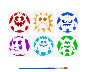 FINGERINSPIRE 6Pcs Pochoir Mignon de Petits Monstres Avec Brosse en Plastique 15x15cm Motif de Monstres de Dessin Animé Modèle de Thème Fantastique pour Dessin Décoration de Meubles Murs Sols Tissus