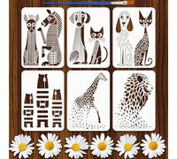 FINGERINSPIRE 6Pcs Pochoir Peinture Animaux Abstraits Avec Pinceau Plastique 21x29.7cm Réutilisable Zèbre Chat Chien Dessin Modèle Ours Girafe Lion Pochoir Thème Animal Modèle pour Peinture sur Bois
