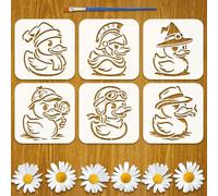 FINGERINSPIRE 6PCS Pochoirs Canard 15x15CM Pochoirs Peinture Mignons Petit Canard Modèles de Dessin Canards Cartoon Amusants avec un Pinceau pour Artisanat Décor Mur Bois Tissu Meuble Décoration