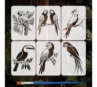 FINGERINSPIRE 6Pcs Pochoirs Perroquet Avec Pinceau Plastique 21x29,7 cm - Pochoir Ara, Modèle Oiseau Réutilisable pour Peinture sur Bois, Papier, Tissu, Mur, Sol (DIY Art et Loisirs Créatifs)