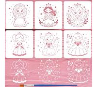 FINGERINSPIRE 6Pcs Pochoirs Princesse 15x15cm Pochoir Peinture Princesse Cartoon Mignons Modèles Conte de Fées Avec Un Pinceau pour Décoration Mur Sol Maison Jeu Créatif Projets Artistiques