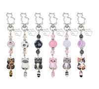 FINGERINSPIRE 6Pcs Porte-Clés Chat en Alliage Émaillé 6 Styles Porte-Clés Femme Porte-Clé Chat Mignon Petite Breloque Sac Avec Pendentif Verre et Fermoir Pivotant Alliage pour Femmes Chats Amoureux