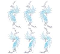 FINGERINSPIRE 6Pcs Tissu à Fleurs Brodées Couleur Cyan Patchs Floraux à Repasser 2 Styles de Feuilles de Fleurs à Coudre en Polyester pour Bricolage Décoration Brodée pour Robe et Jean