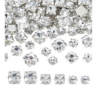 FINGERINSPIRE 75Pcs Strass Carré à Coudre, Strass Verre Cristal Carré à Dos Plat Avec Monture Griffes Laiton Argenté Pierres à Coudre Avec Trou pour Vêtements Chaussures Costume Décor DIY Artisanat