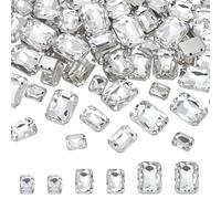 FINGERINSPIRE 75Pcs Strass Rectangle/Octogone à Coudre, Strass Verre Cristal Taille Mixte à Dos Plat Avec Trou Couture Cristal Transparent Avec Griffes Plateau Argenté pour Vêtements Robe Costume DIY