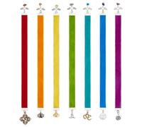 FINGERINSPIRE 7Pcs Marque-Page en Ruban de Velours 301-315mm Avec Breloque en Métal Sur Le Thème du Yoga Avec Cœur Yoga Lotus Symbole Aum Pendentif Fleur Manipura Ohm pour Lecteurs de Bureau Livre
