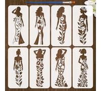 FINGERINSPIRE 8 Styles Fleurs Figures Pochoirs Avec Un Pinceau 30x15cm Plante Femme Peinture Pochoirs Sexy Dame Dessin Pochoir Pet Thèmes Humains Modèle pour Peinture sur Bois Mur Carrelage
