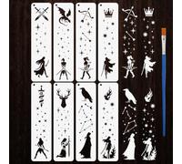 FINGERINSPIRE 8 Styles Pochoirs Motif Reine Guerrière Avec Un Pinceau 31x8cm Épée Arc Flèche Corbeau Flamme Peinture Pochoirs Pet Fantaisie Thèmes Modèle pour Peinture sur Bois Carrelage Mur Tissu