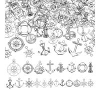 FINGERINSPIRE 80Pcs 20 Styles Breloques en Alliage de Style Tibétain Pendentifs à Thème D'Ancre en Argent Ancre de Gouvernail Maillons de Roue de Bateau Connecteurs de Tour de Construction Breloques