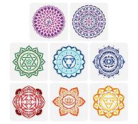 FINGERINSPIRE 8PCS Chakra Symbole Pochoir 15x15cm Plastique PET Mandala Fleur Pochoir Réutilisable Yoga Méditation Floral Artisanat Pochoir Modèle pour DIY Scrapbook, Tuiles, Tissu, Album Photo